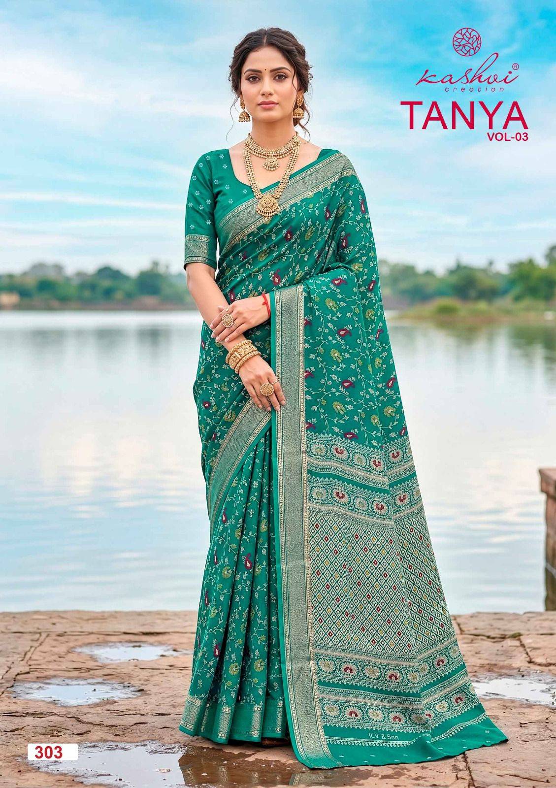 TANYA VOL. 3 BY KASHVI CREATION Indian Traditional Wear Collection Beautiful Stylish Fancy Colorful Casuals Wear DULL MOSS VISCOSE BORDER Sarees At Wholesale Price		